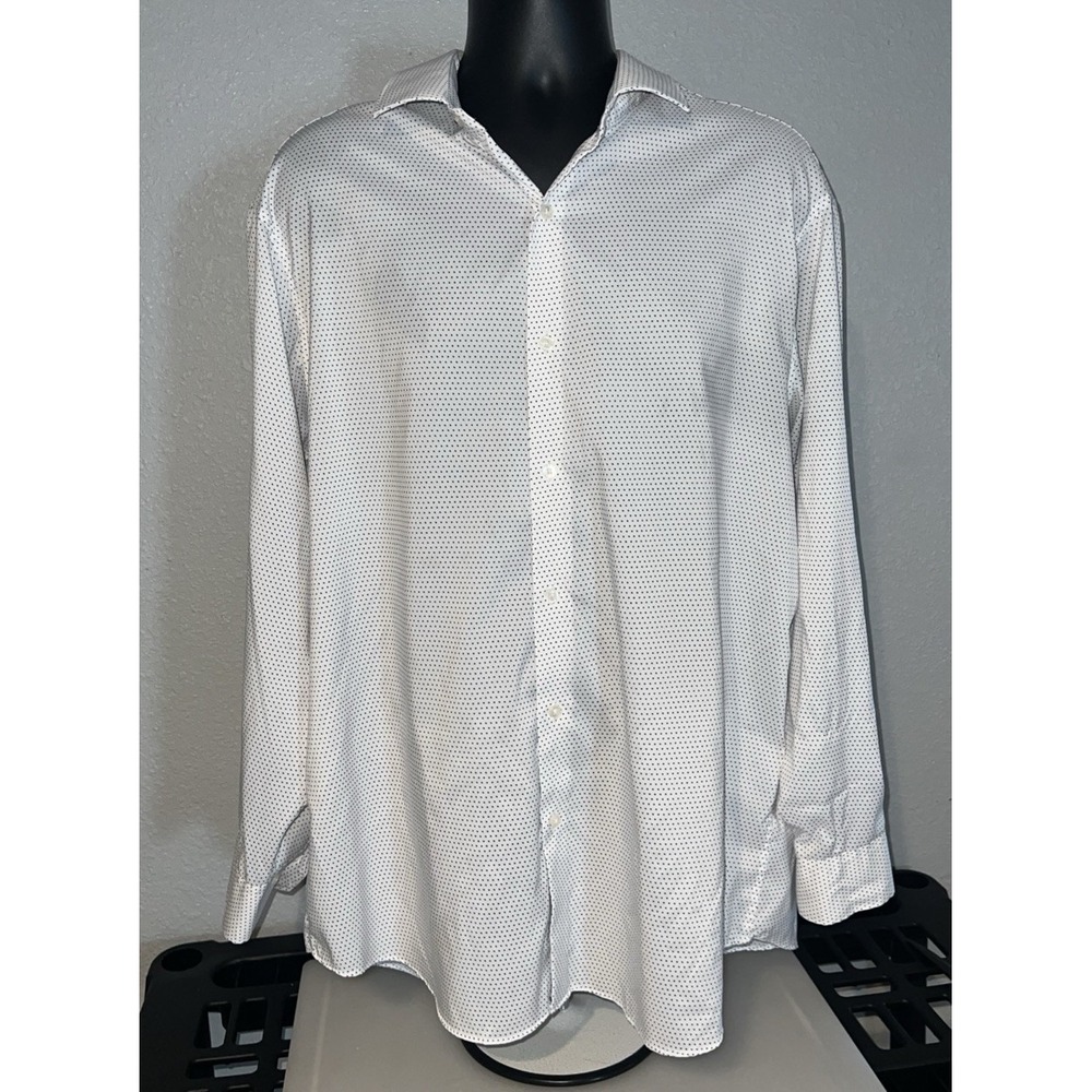 Perry Ellis Portfolio Tech Shirt Slim Fit White Dot Dress Shirt Mens 18.5 34/35